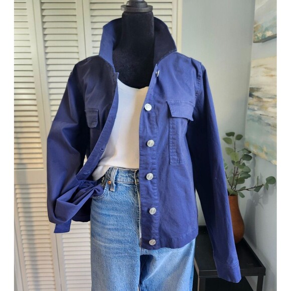 Candace Cameron Bure Cropped Stretch Twill Utility Jacket Navy Blue size M - Picture 1 of 7